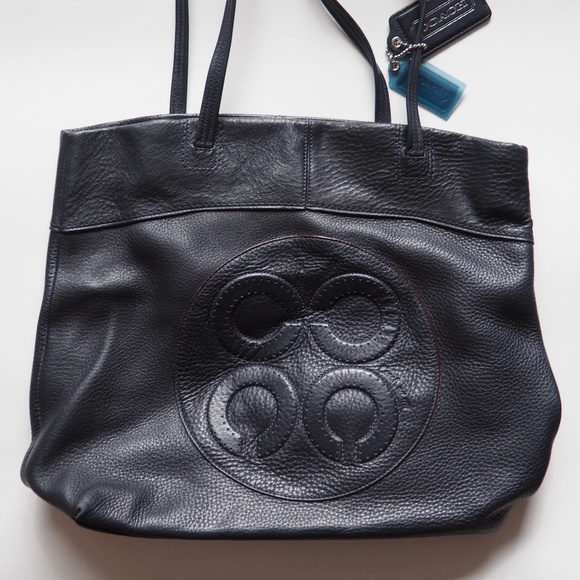Authentic Navy Leather Coach Bag - Picture 1 of 9